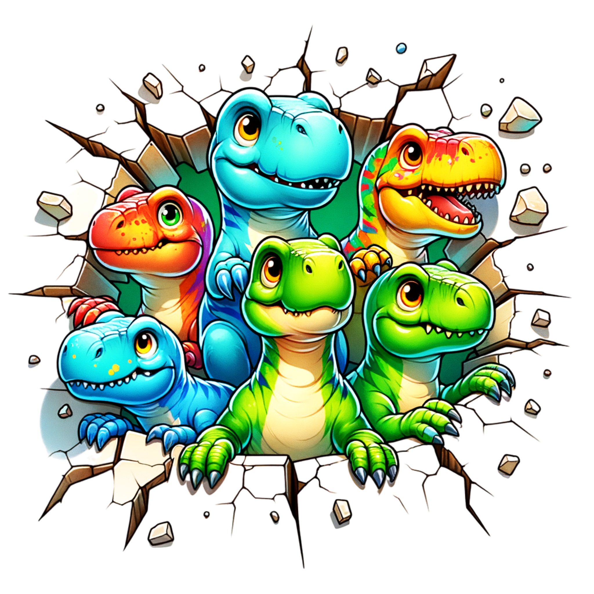 Dinos Crash Thru Brick Wall