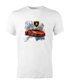 Lamborghini Sports Car on a white tee on a marble platform.