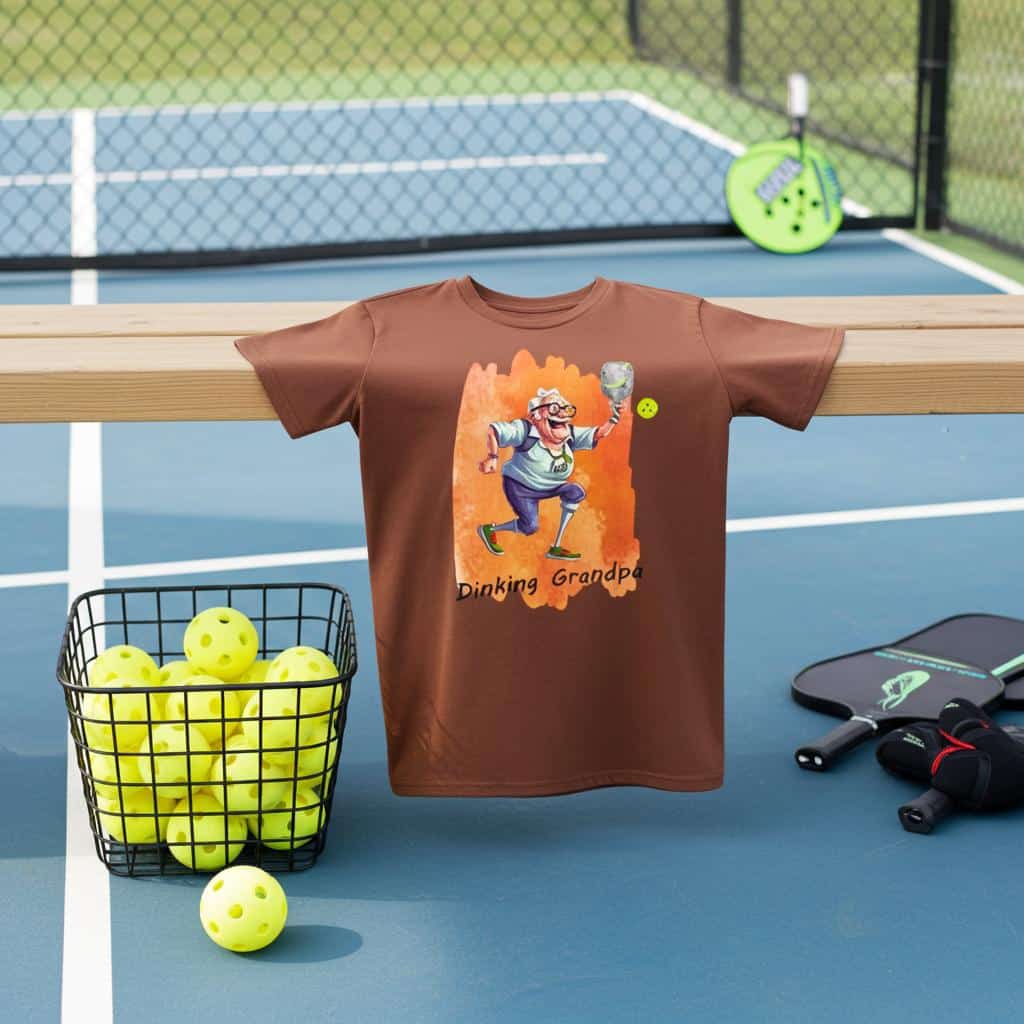 Funny Grandpa Pickleball T-Shirt! This hilarious tee features an artistic impression of an elderly man adding a humorous touch to your favorite sport.