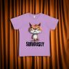 Lavender shirt with an angry cat and the words Seriously depicting the cats feelings